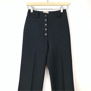 Sezane Chuck Trousers Pants 34 Wide Leg Front Button Black Nautical Sailor Coast